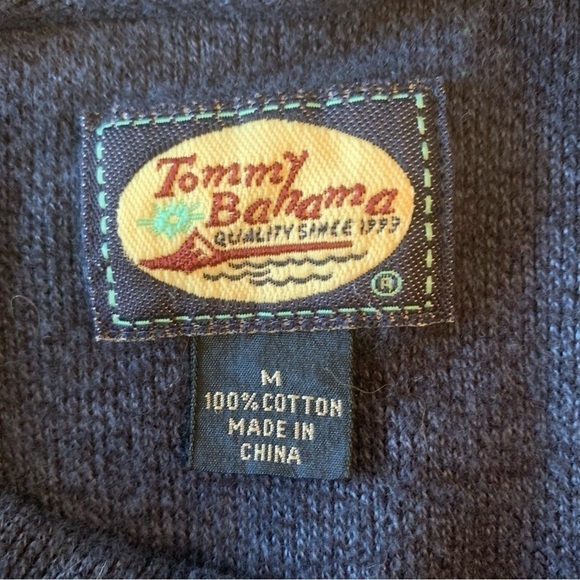 Tommy Bahama Preppy Crewneck Navy 100% Cotton Sweater Sz M - Picture 3 of 5
